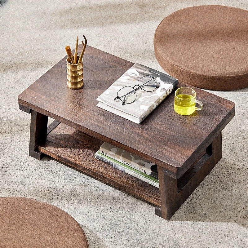 Japanese Tatami Table - Folding Wood Tea Table for Balcony & Bay Window
