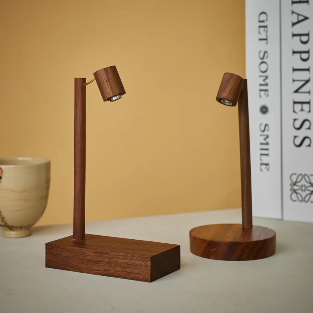 Wooden Table Lamp - Retro LED Night Light with Rotary Switch