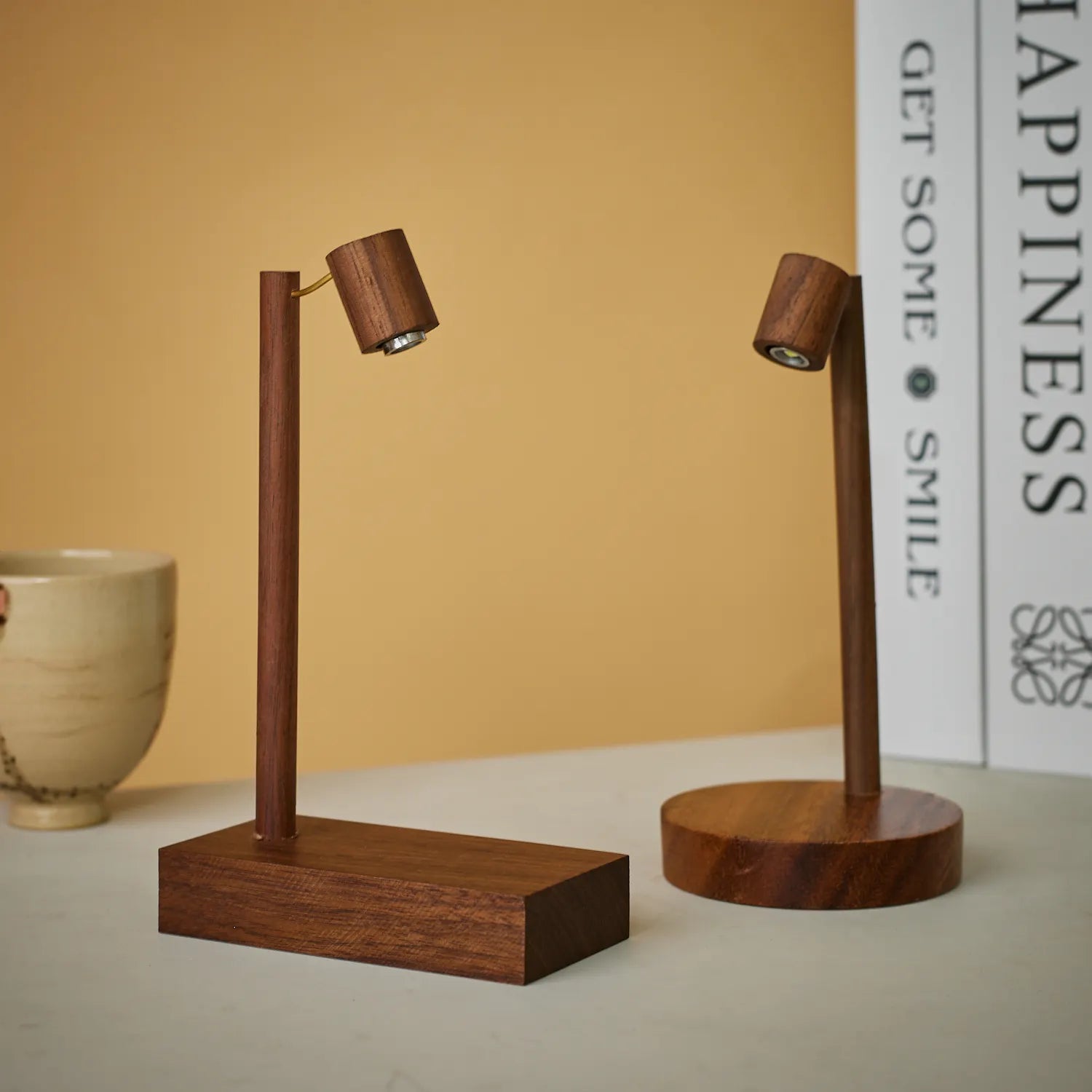 Wooden Table Lamp - Retro LED Night Light with Rotary Switch