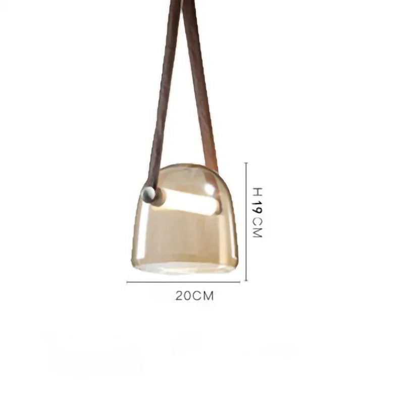 Designer Glass Pendant Light | Modern Chandelier with Leather Strap