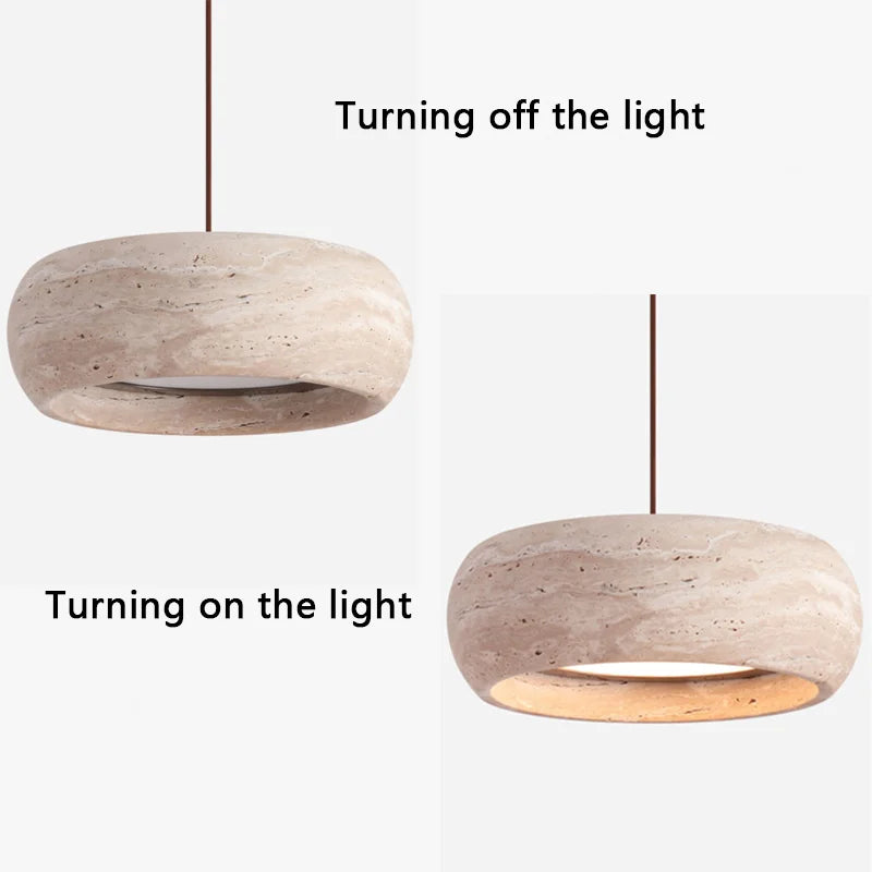 Natural Stone Pendant Light | Travertine Dimmable LED Chandelier