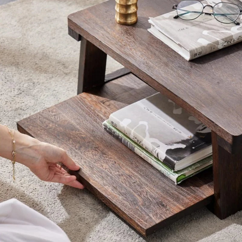 Japanese Tatami Table - Folding Wood Tea Table for Balcony & Bay Window