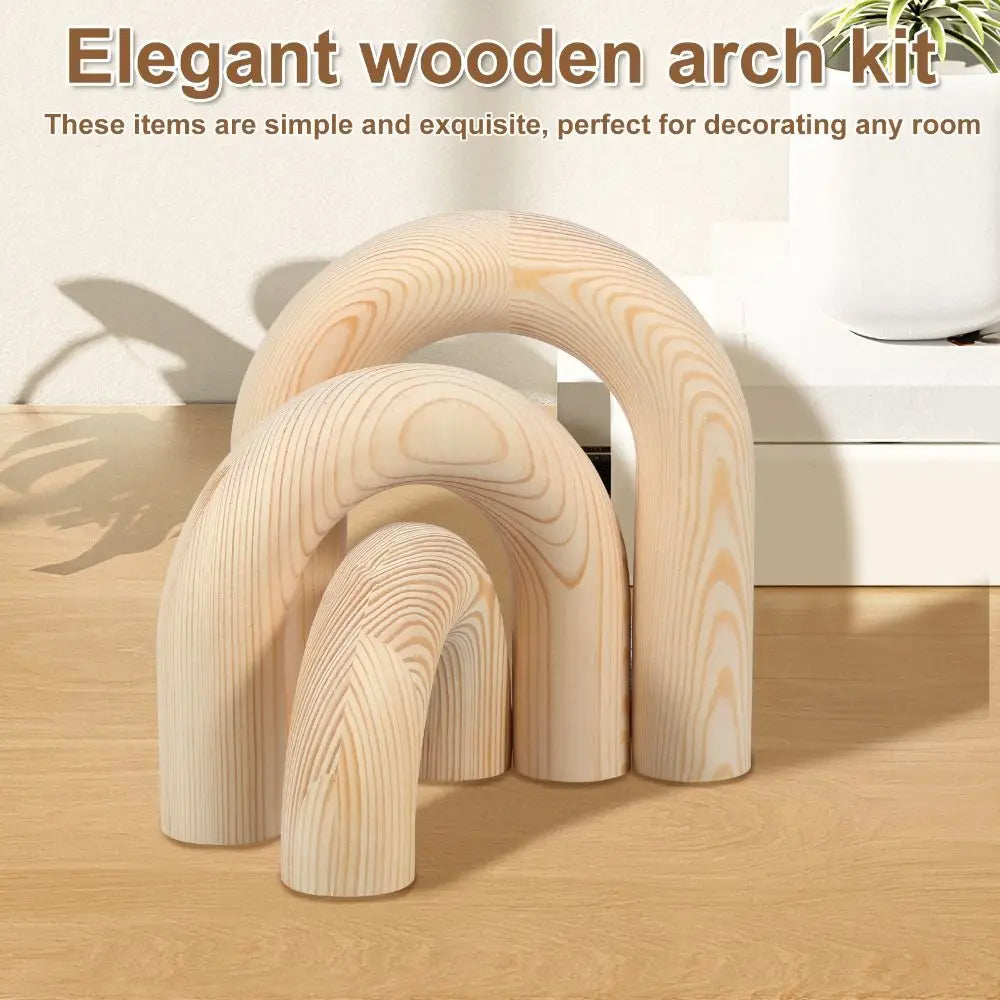 Boho Wood Arc Ornament - Handmade Carved Wooden Décor for Shelf & Wall