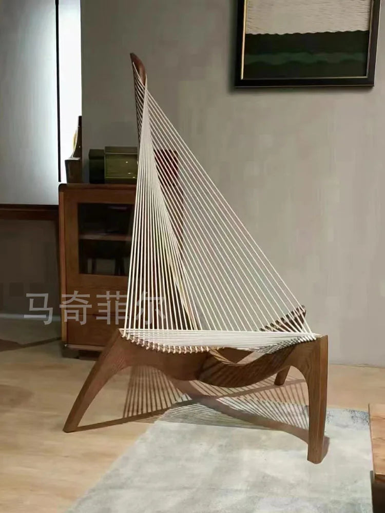 Nordic Solid Wood Sailboat Chair - Designer Harp Chair Lounge for Living Room