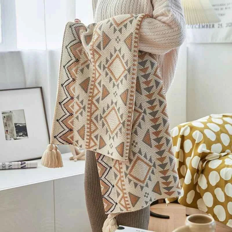 Premium Boho Throw Blanket - Soft Knitted Tassel Blanket