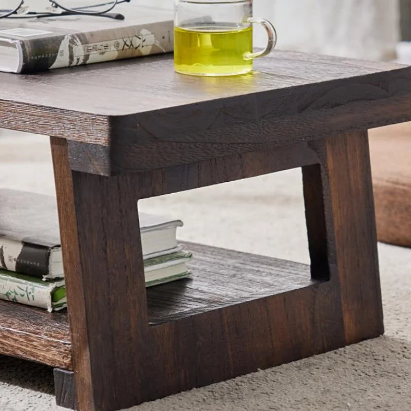 Japanese Tatami Table - Folding Wood Tea Table for Balcony & Bay Window