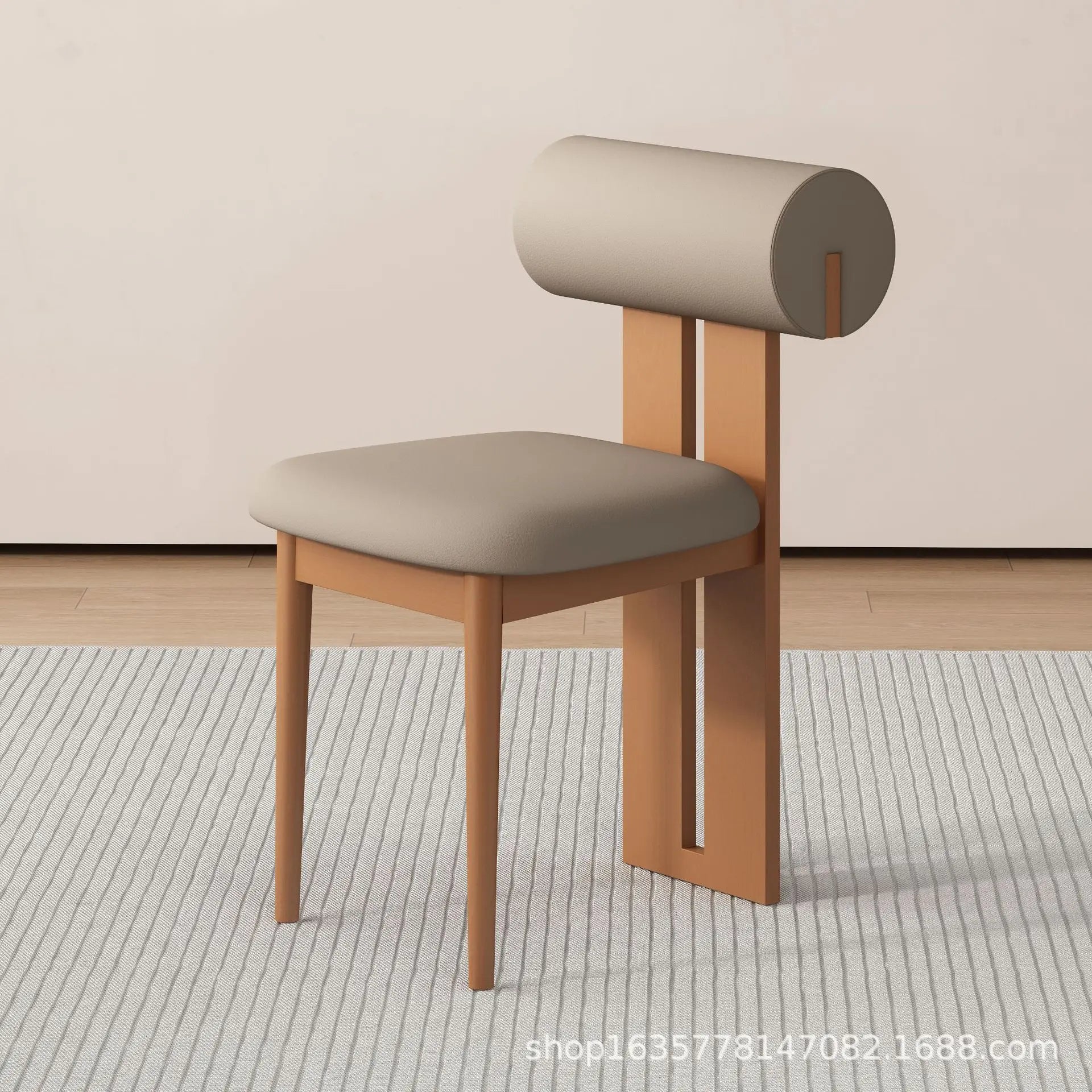 Solid Wood Dining Chair - Modern Upholstered Backrest Chair
