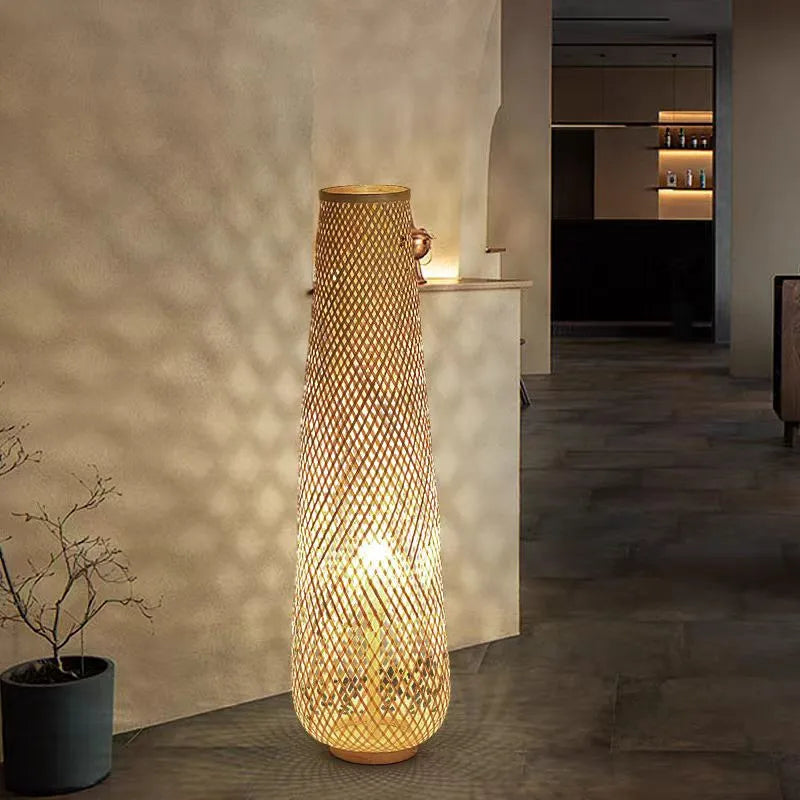 Japanese Rattan Floor Lamp - Wabi-Sabi LED Vertical Lamp for Living Room & Bedroom