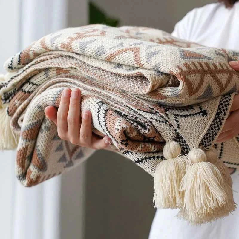 Premium Boho Throw Blanket - Soft Knitted Tassel Blanket