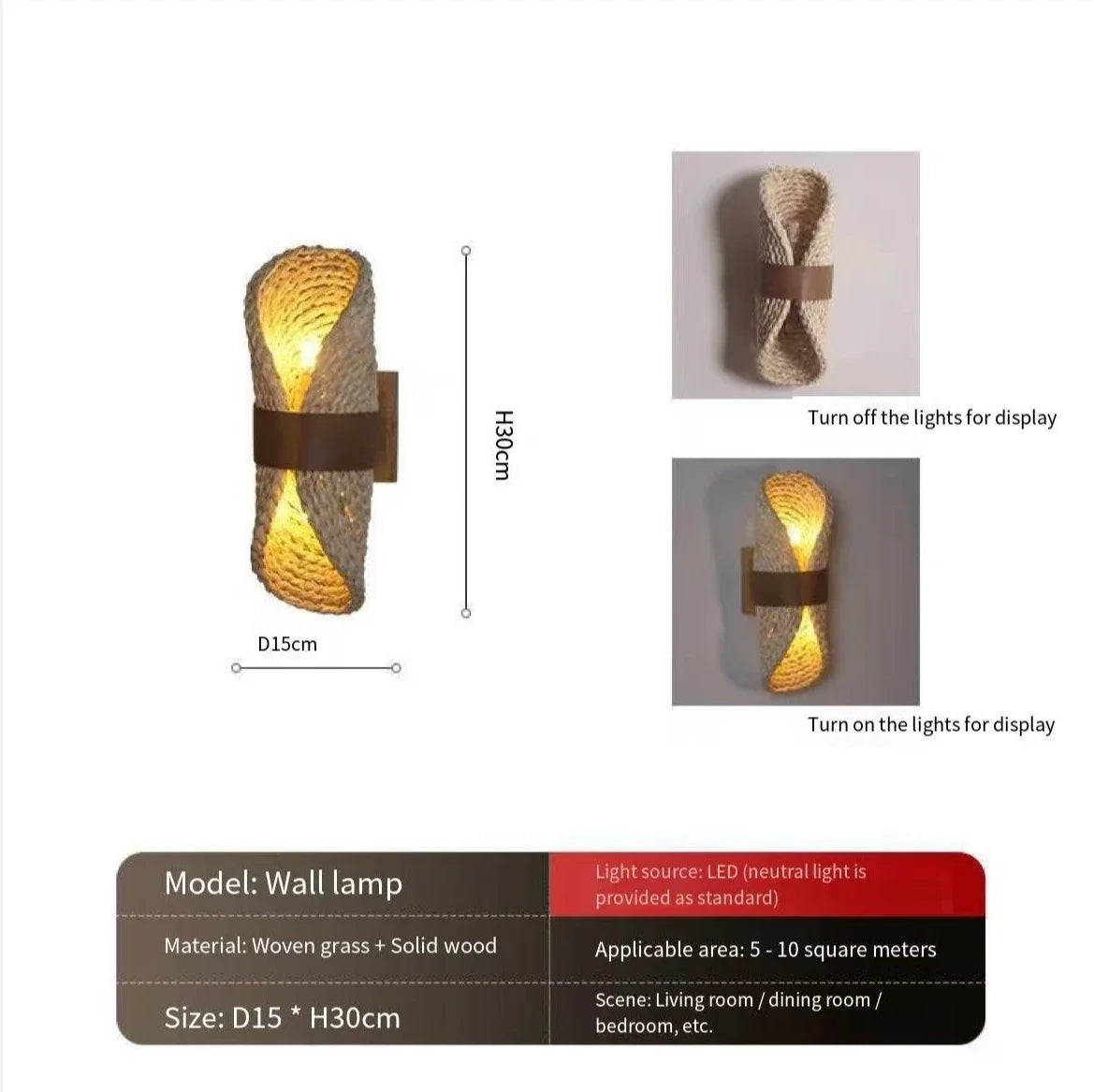 Vintage Rattan Wall Lamp - Woven Wall Sconce for Living Room & Bedroom