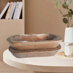 Wooden Dough Bowl Candle Tray Decorative Bowls Home Tabletop Decor Rectangular Fruit Bowl Kitchen Counter Rustic Carving