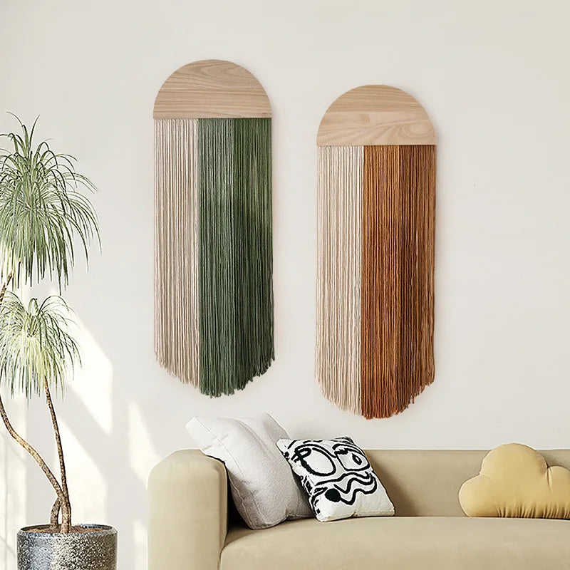 Half Moon Macrame Wall Hanging - Colorful Boho Wall Art with Natural Wood