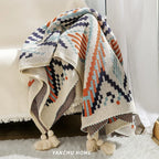 Bohemian Wave Throw Blanket - Ethnic Knit Sofa Blanket with Fringe | 130x170cm
