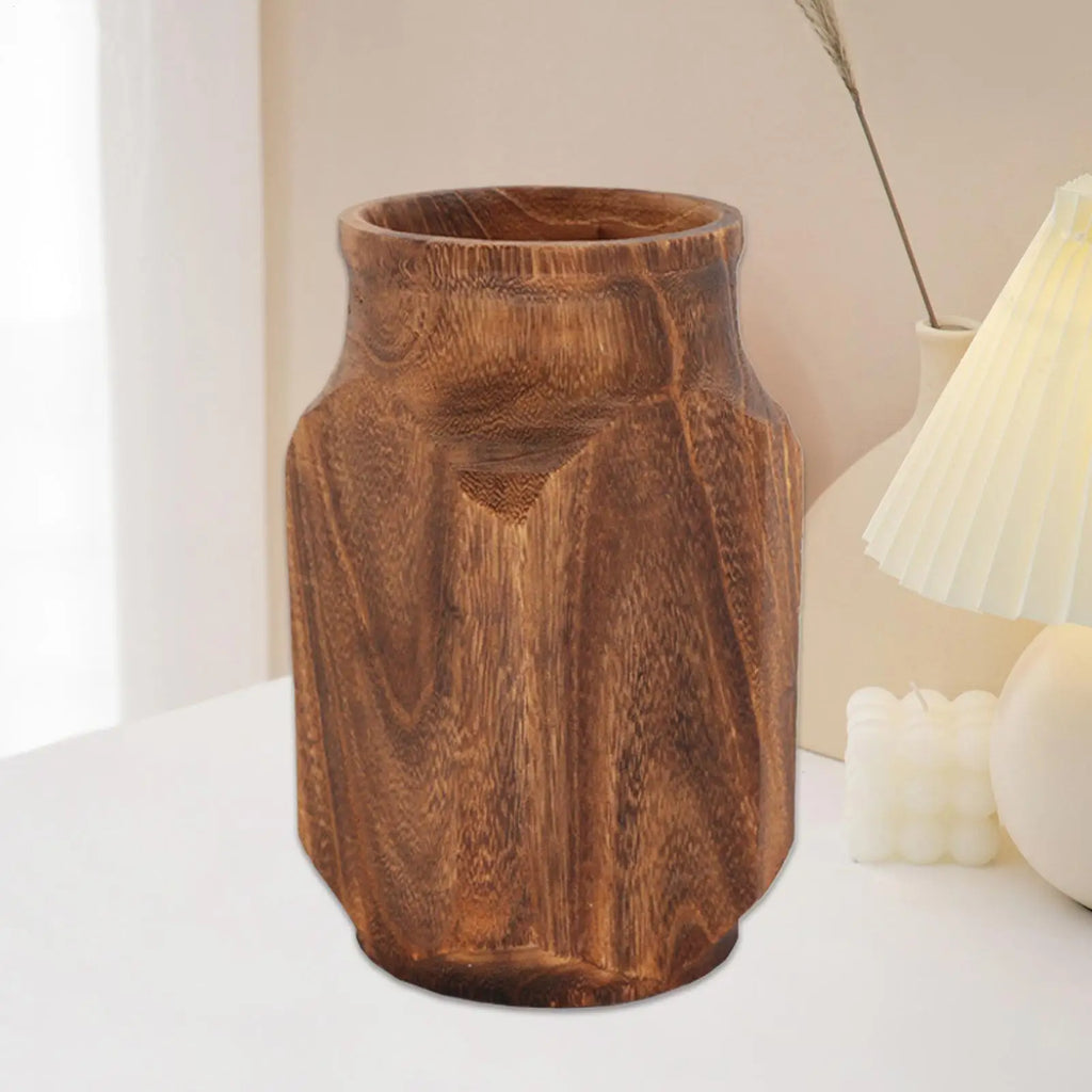 Farmhouse Wooden Vase - Natural Wood Decorative Vase for Living Room & Bedroom