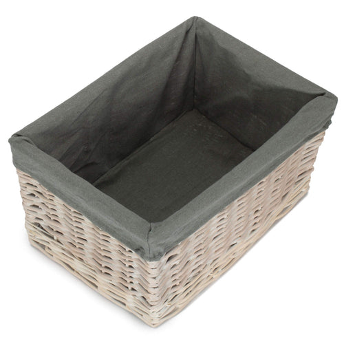 White Wash Wicker Storage Basket with Grey Liner | 4 Sizes (S/M/L/XL)