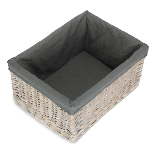 White Wash Wicker Storage Basket with Grey Liner | 4 Sizes (S/M/L/XL)