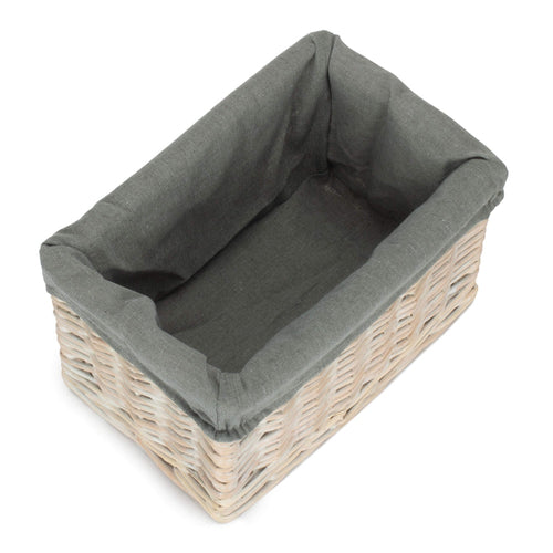 White Wash Wicker Storage Basket with Grey Liner | 4 Sizes (S/M/L/XL)