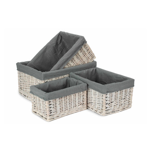 White Wash Wicker Storage Basket with Grey Liner | 4 Sizes (S/M/L/XL)