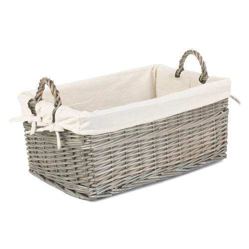 Wicker Storage Basket with Cotton Lining - Antique Wash Rustic Organizer for Home