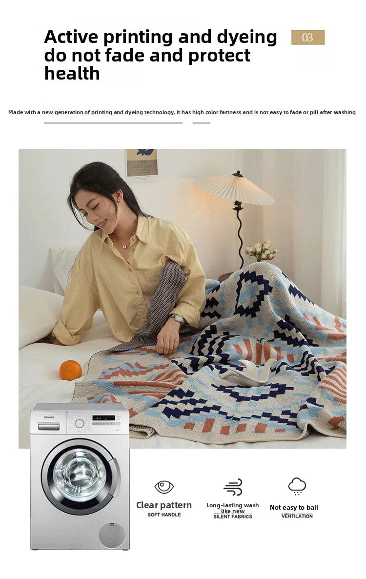 Bohemian Wave Throw Blanket - Ethnic Knit Sofa Blanket with Fringe | 130x170cm