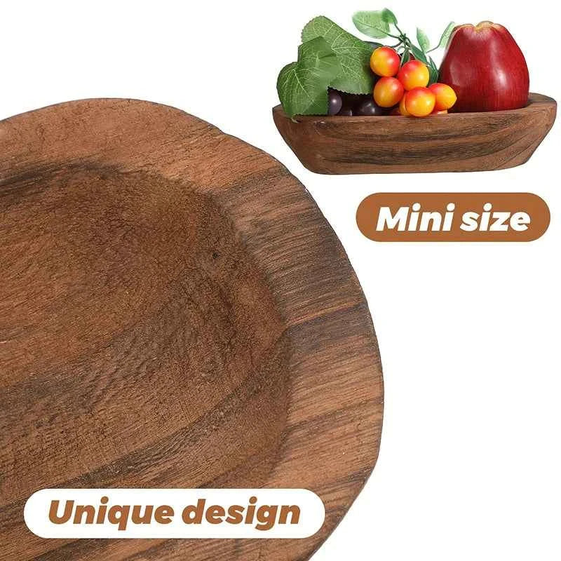 Wooden Dough Bowl Candle Tray Decorative Bowls Home Tabletop Decor Rectangular Fruit Bowl Kitchen Counter Rustic Carving