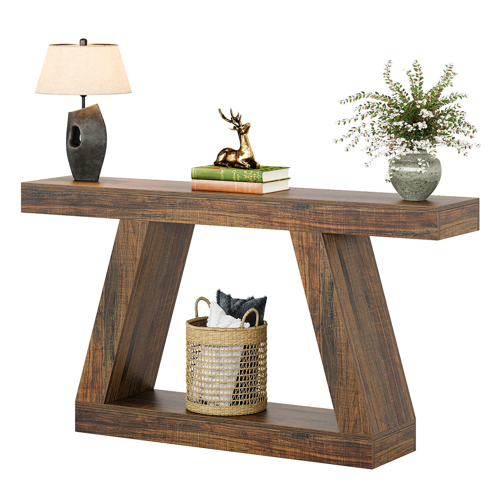 Rustic Console Table - 55" Industrial Wooden Entryway Table with Storage Shelves