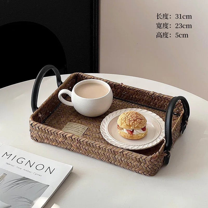 Rattan Tray with Handles - Woven Basket Tray for Tea, Food Styling & Decor