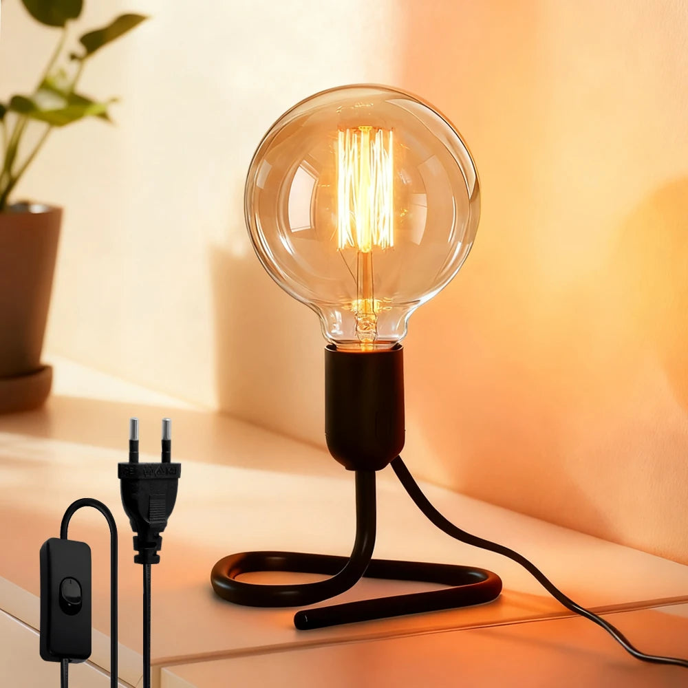 Vintage Table Lamp - Industrial Wood & Iron Desk Lamp with Adjustable Arm