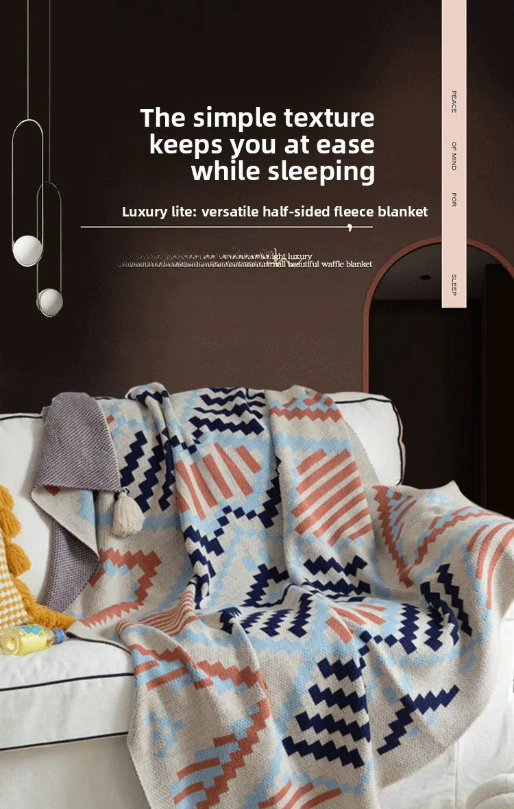 Bohemian Wave Throw Blanket - Ethnic Knit Sofa Blanket with Fringe | 130x170cm