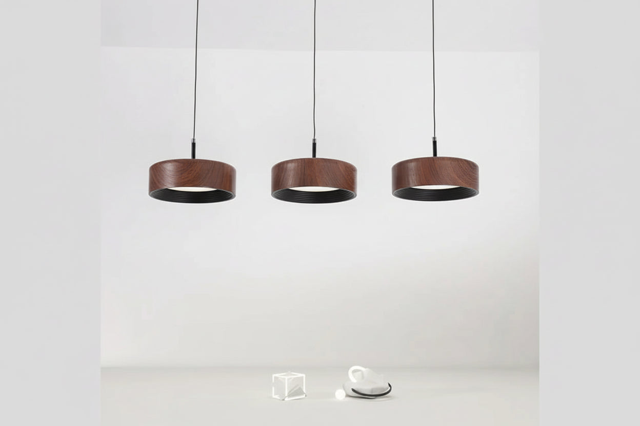 Nordic LED Pendant Light | Walnut Wood Grain Linear Chandelier