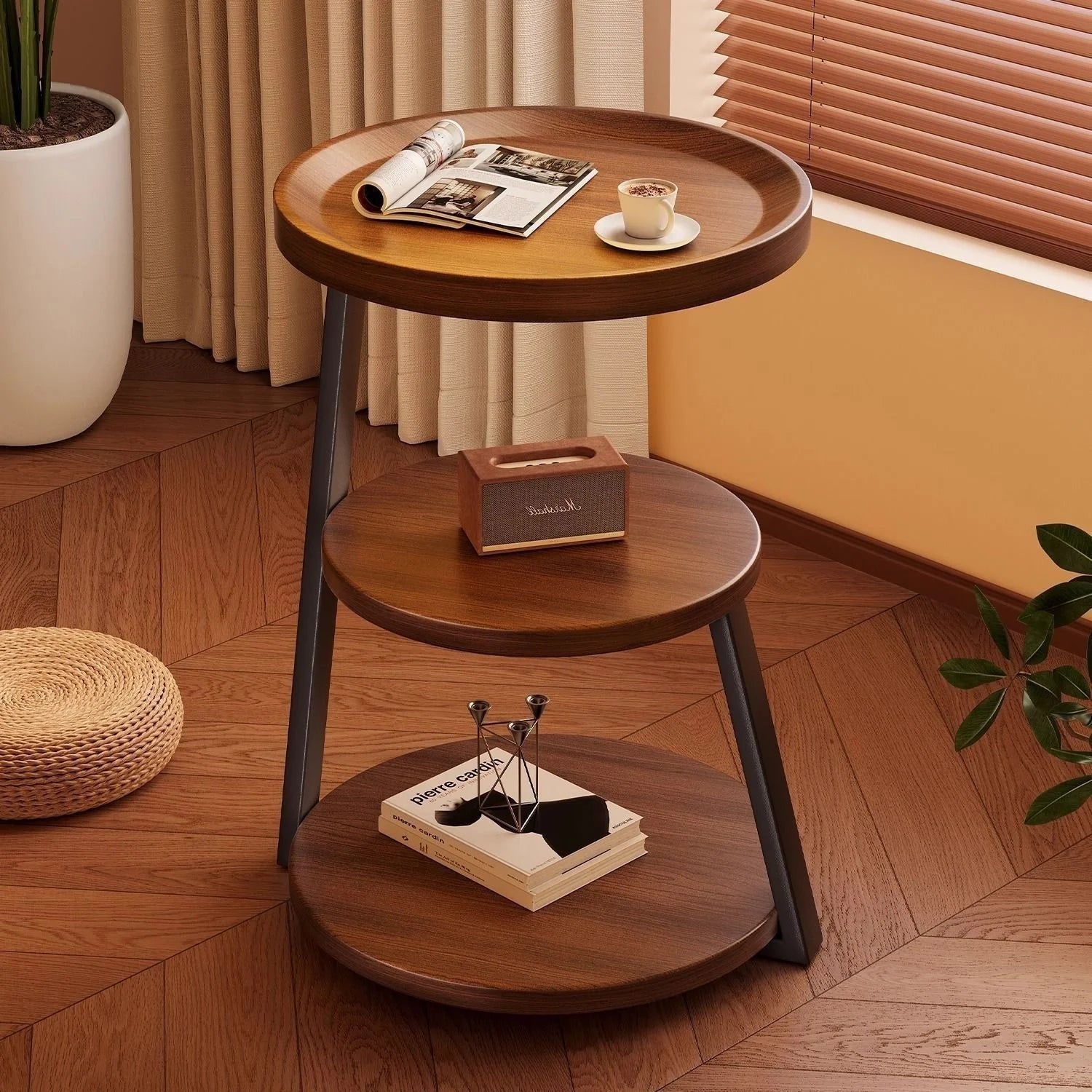 3-Tier Round Side Table - Modern Tray Table for Bedroom, Living Room & Bedside