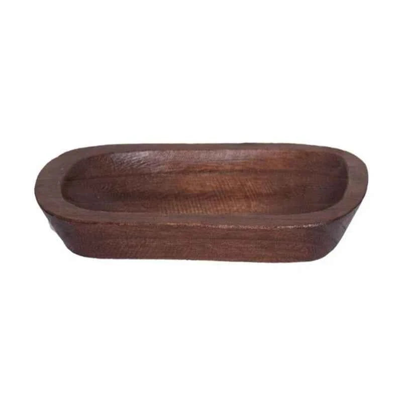 Wooden Dough Bowl Candle Tray Decorative Bowls Home Tabletop Decor Rectangular Fruit Bowl Kitchen Counter Rustic Carving
