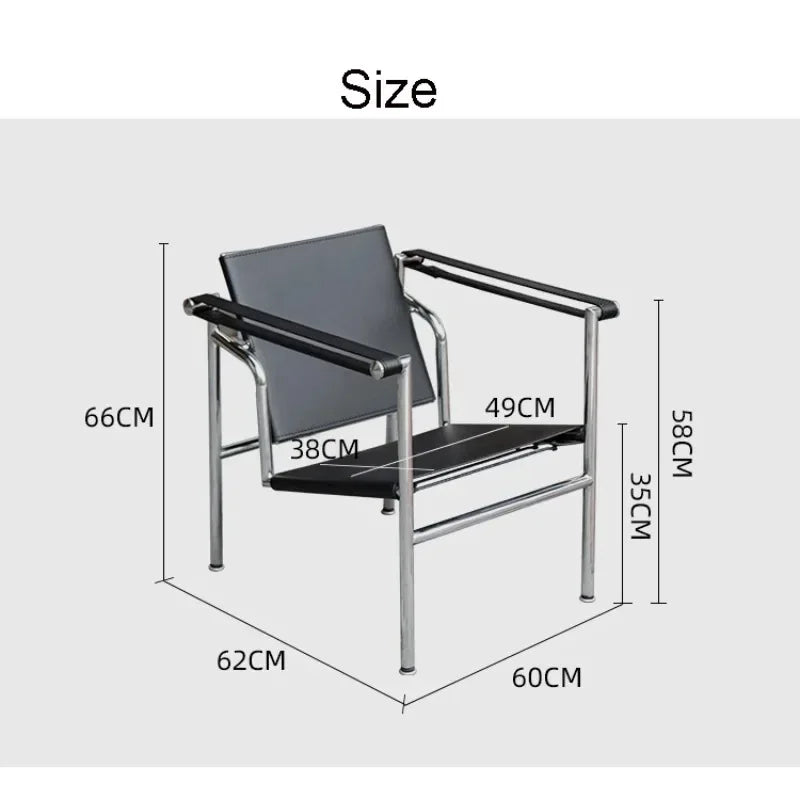 Bauhaus Lounge Chair - Corbusier Style Leather Armchair with Steel Frame