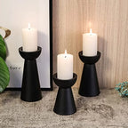 Matte Black Candle Holders Set of 3 - Metal Round Candle Stands