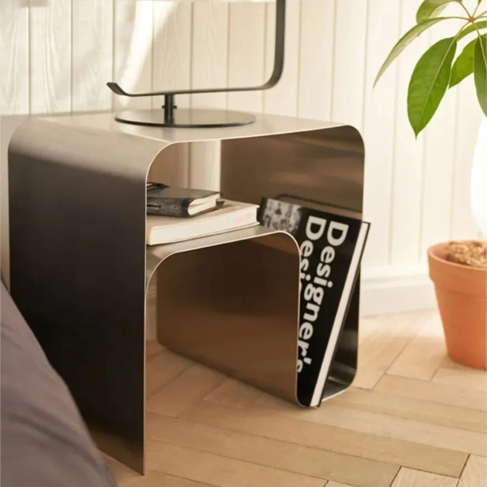 Stainless Steel Bedside Table - Modern Storage Cabinet for Bedroom & Living Room