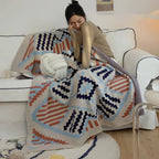 Bohemian Wave Throw Blanket - Ethnic Knit Sofa Blanket with Fringe | 130x170cm