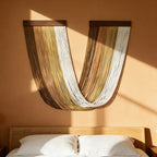 Boho Wooden Wall Art Tapestry - Hand-Woven Cotton Rope Macrame for Bedroom & Living Room