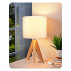 Tripod Table Lamp - Modern Wooden Bedside Lamp with Linen Shade