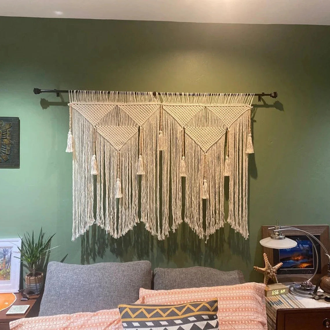 Large Macrame Wall Tapestry - Boho Hand Woven Wall Hanging for Living Room
