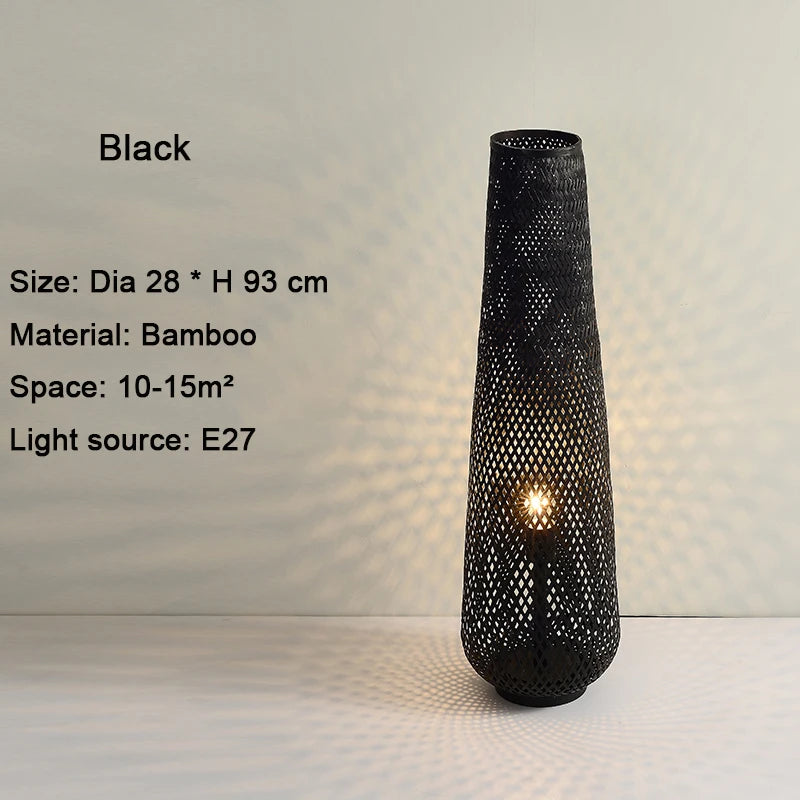 Japanese Rattan Floor Lamp - Wabi-Sabi LED Vertical Lamp for Living Room & Bedroom