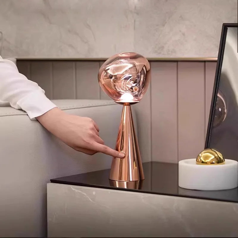 LED Lava Lamp - Rechargeable Touch Dimming Bedside Light with 3 Color Modes