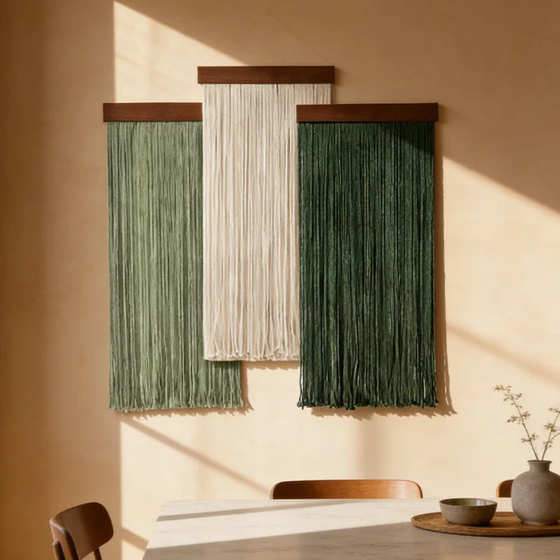 Boho Wooden Wall Art Tapestry - Hand-Woven Cotton Rope Macrame for Bedroom & Living Room