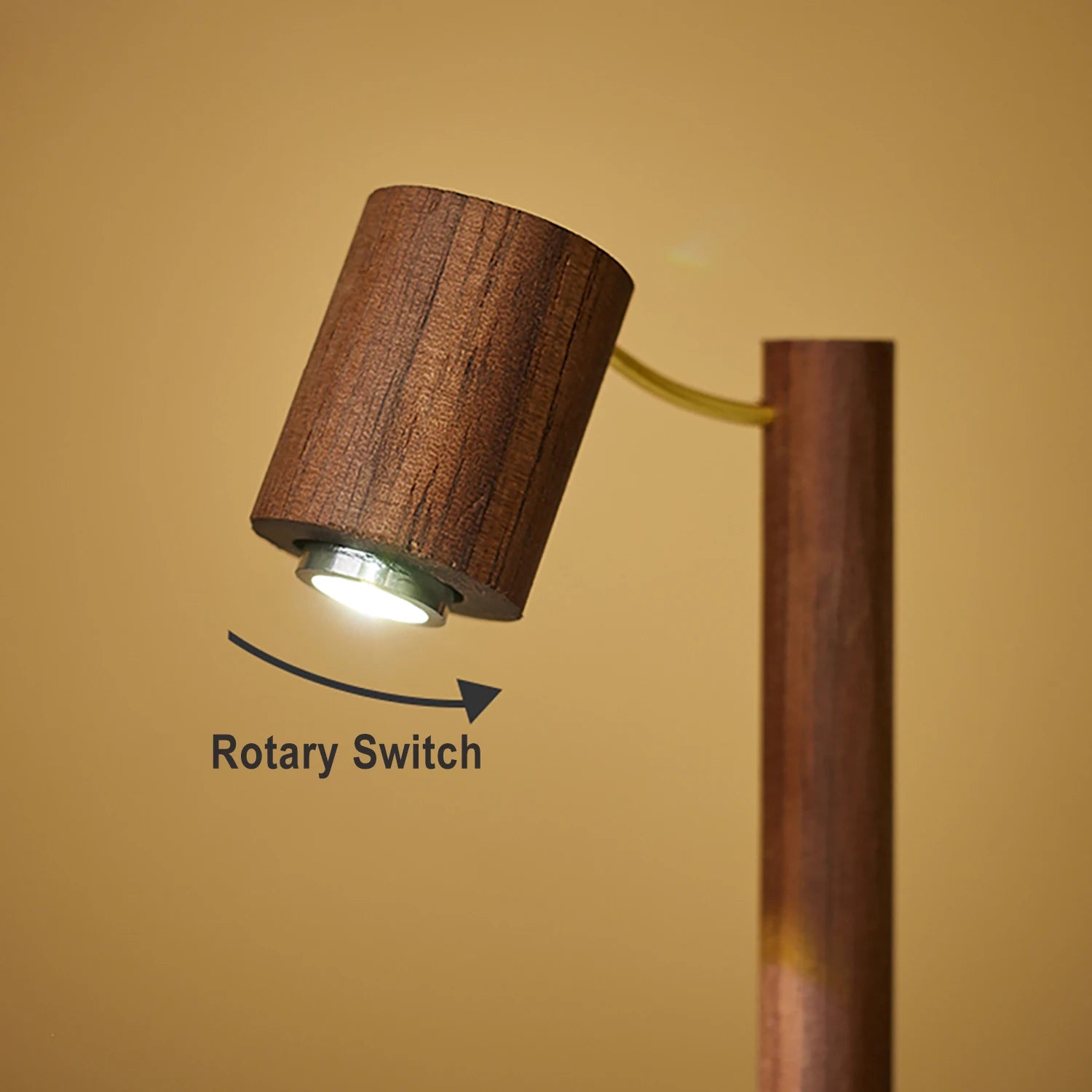 Wooden Table Lamp - Retro LED Night Light with Rotary Switch