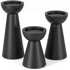 Matte Black Candle Holders Set of 3 - Metal Round Candle Stands