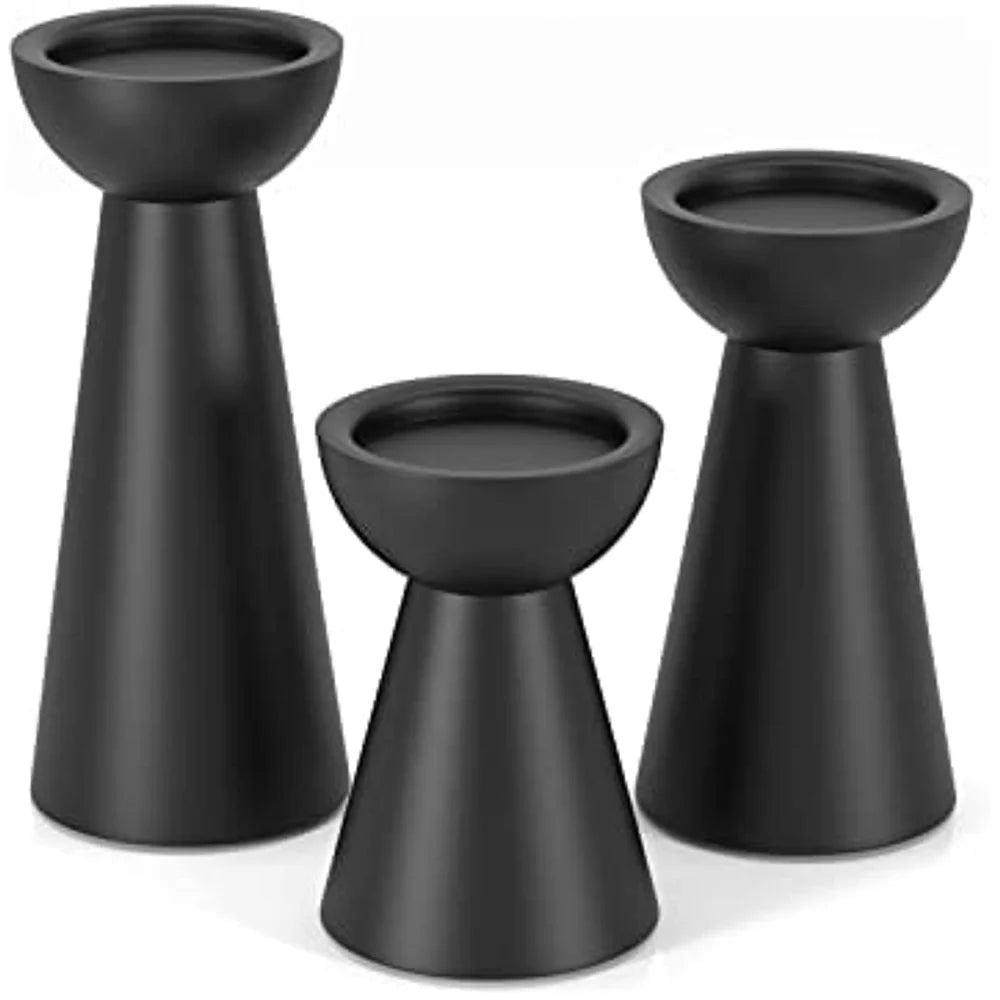 Matte Black Candle Holders Set of 3 - Metal Round Candle Stands