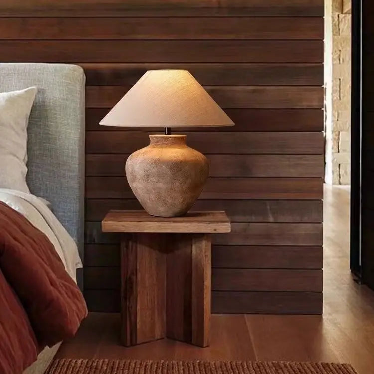 Ceramic Table Lamp - Wabi Sabi Pottery Bedside Lamp with Dimmable LED