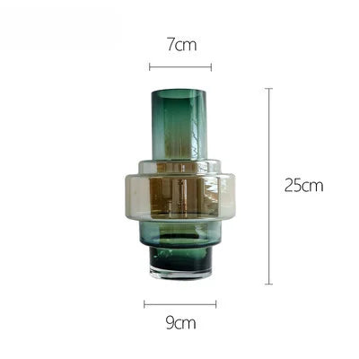 Gradient Geometric Glass Vase - Modern Minimalist Flower Vase for Living Room