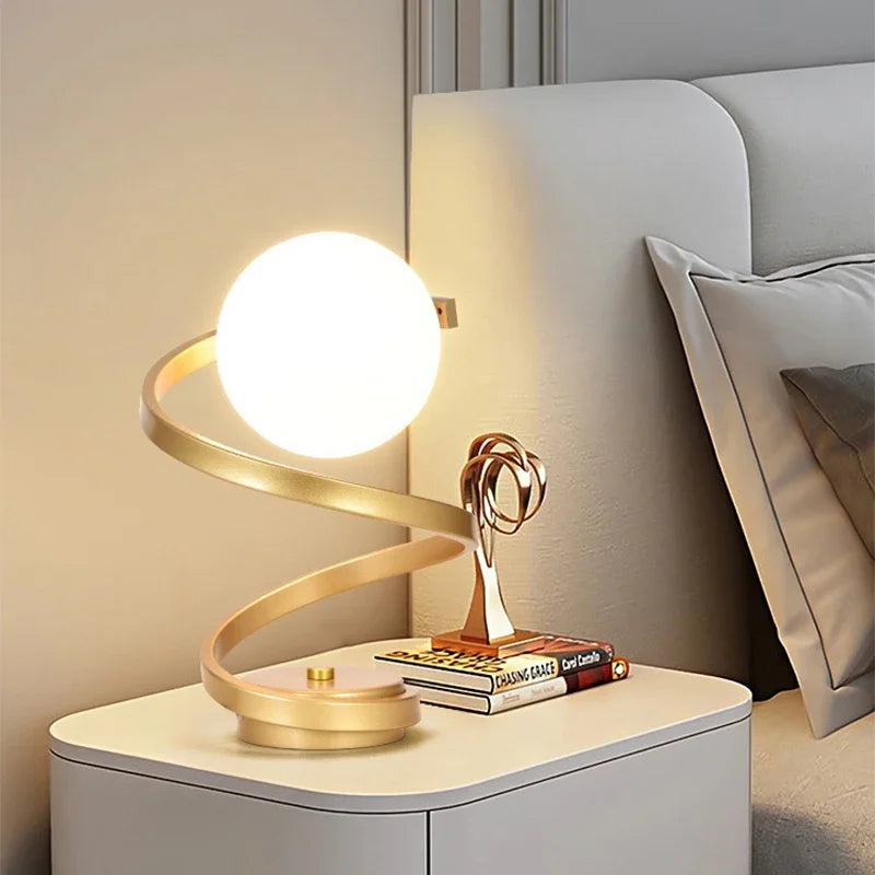Nordic Glass Table Lamp - Retro LED Bedside Lamp with Dimmable Button