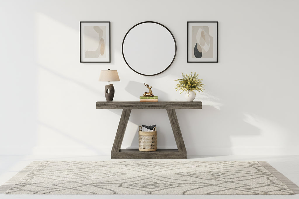 Rustic Console Table - 55" Industrial Wooden Entryway Table with Storage Shelves