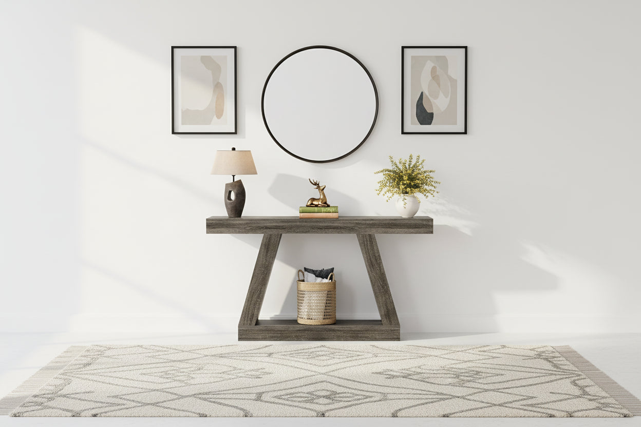 Rustic Console Table - 55" Industrial Wooden Entryway Table with Storage Shelves